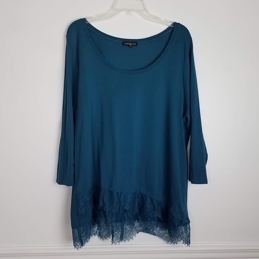 Lane Bryant teal knit lace trimmed tunic